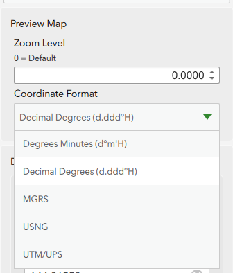 Preview Map Coordinate Settings